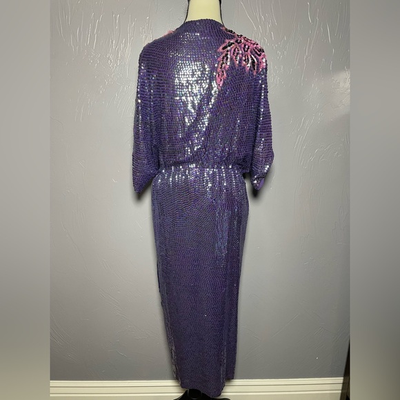 Vintage Silk & Sequins Purple Dress Hand Made - Picture 5 of 14